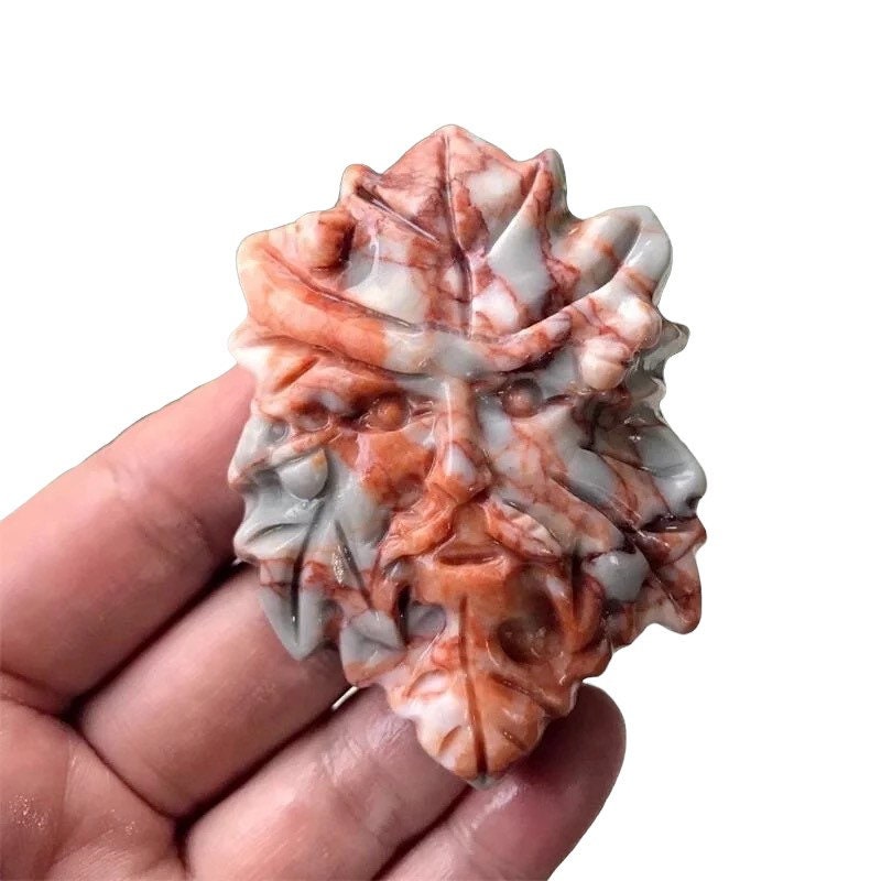Red Vein Network Jasper Tree God Carving, Hand Carved Crystal, Crystals for Meditation, Witchy Decor