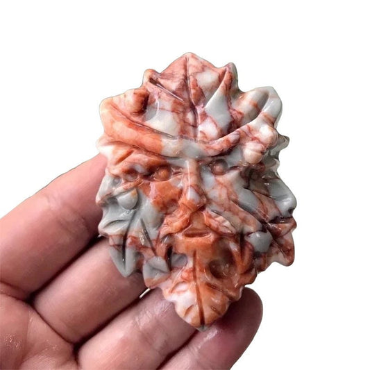 Red Vein Network Jasper Tree God Carving, Hand Carved Crystal, Crystals for Meditation, Witchy Decor