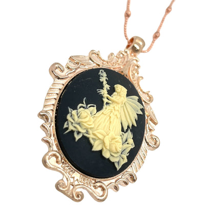 Fairy Magic Rose Gold Victorian Cameo Necklace - Beige and Black