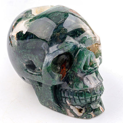 Moss Agate Skull Carving - Hand Carved Geode Crystal for Healing - Unique Home Decor Gift for Him or Her