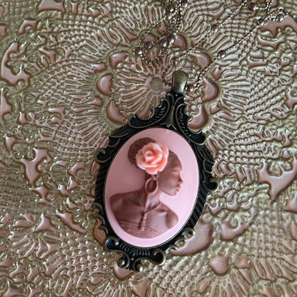 Victorian Black Lady Cameo Jewelry Set - Elegant Necklace and Earrings for Vintage Style Enthusiasts