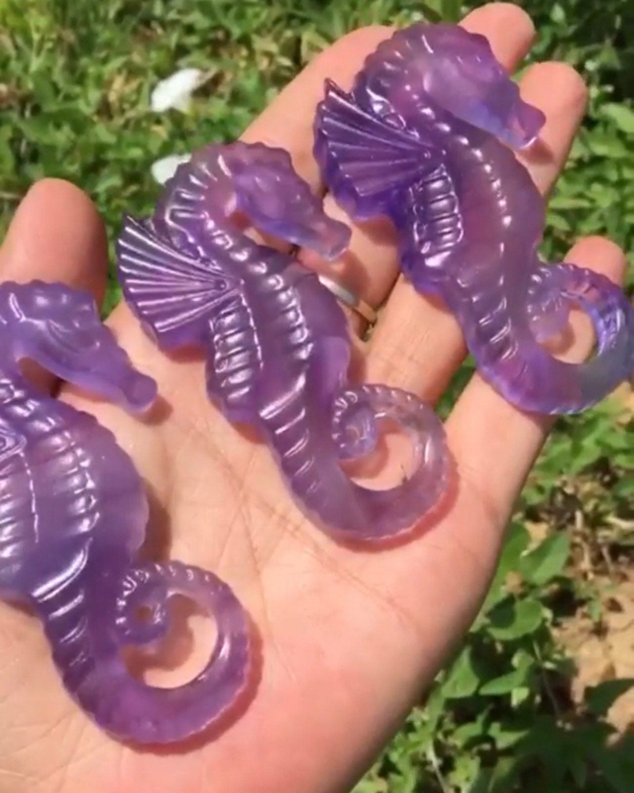 Purple Fluorite Seahorse Carving, Hand Carved Crystal FossIl, Natural Beach Theme Decor