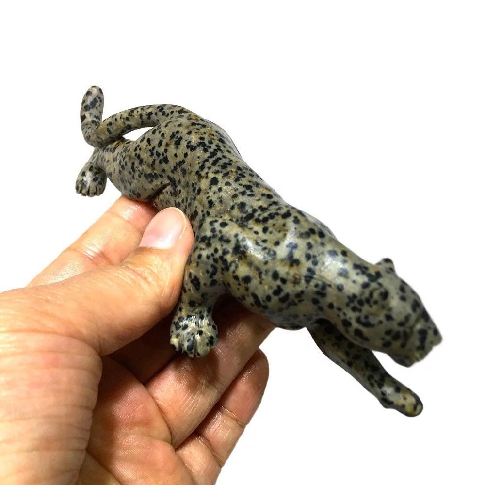 Dalmatian Jasper Leopard Crystal Carving, Animal Home Decoration Cat Crystal Gift, Witchy Decor