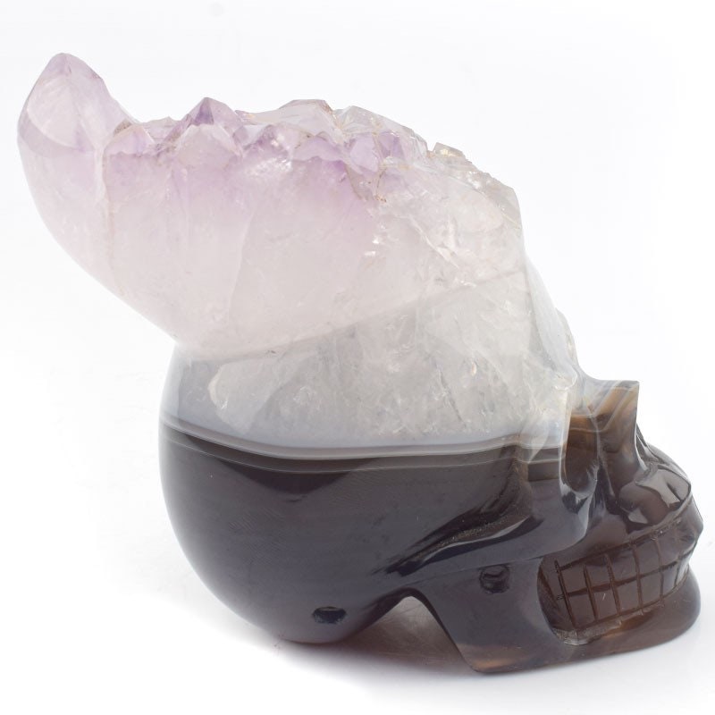 Natural Amethyst Geode Skull - Agate Quartz Carving for Meditation Witchy Decor