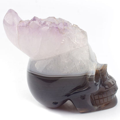 Natural Amethyst Geode Skull - Agate Quartz Carving for Meditation Witchy Decor