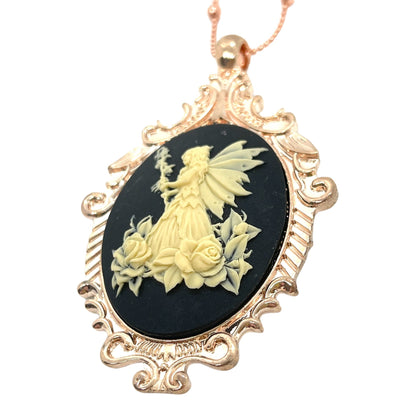 Fairy Magic Rose Gold Victorian Cameo Necklace - Beige and Black