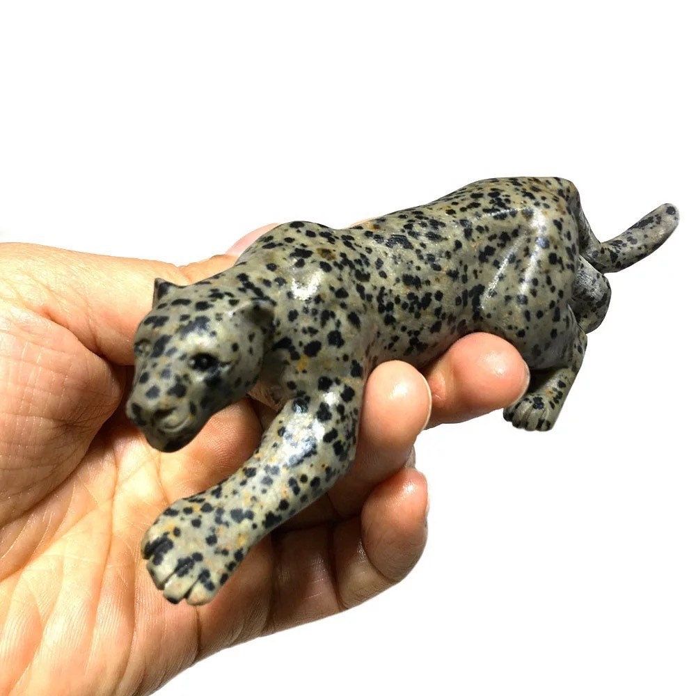 Dalmatian Jasper Leopard Crystal Carving, Animal Home Decoration Cat Crystal Gift, Witchy Decor