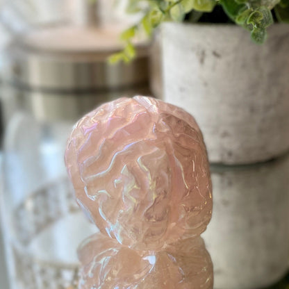 Aura Rose Quartz Crystal Human Brain Carving, Hand Carved Anatomy Meditation Stone, Healing Mind Crystals