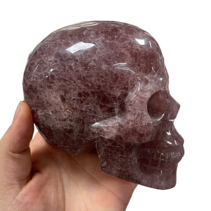 Strawberry Quartz Crystal Skull - Hand Carved Meditation Stone for Witchy Decor  Healing