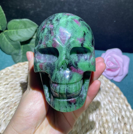Large Ruby Zoisite Skull - Hand Carved Meditation Crystal  Witchy Decor