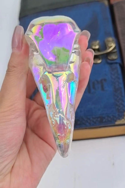 Angel Aura Quartz Raven Skull Carving