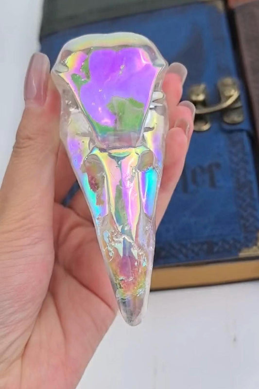 Angel Aura Quartz Raven Skull Carving