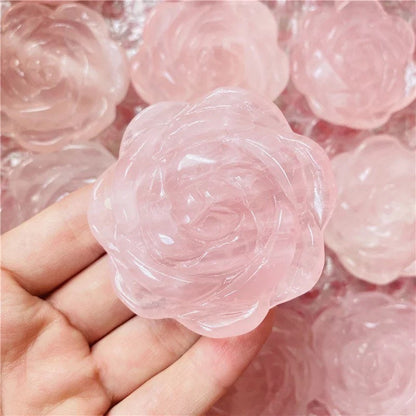 Rose Quartz Flower Carving, Love Stone, Heart Chakra