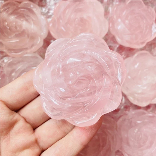Rose Quartz Flower Carving, Love Stone, Heart Chakra