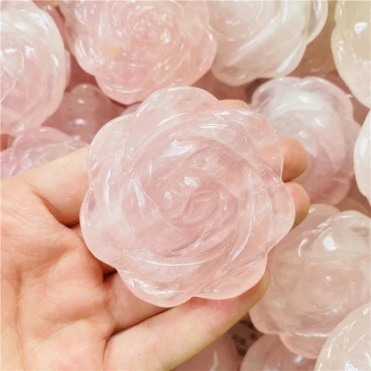Rose Quartz Flower Carving, Love Stone, Heart Chakra