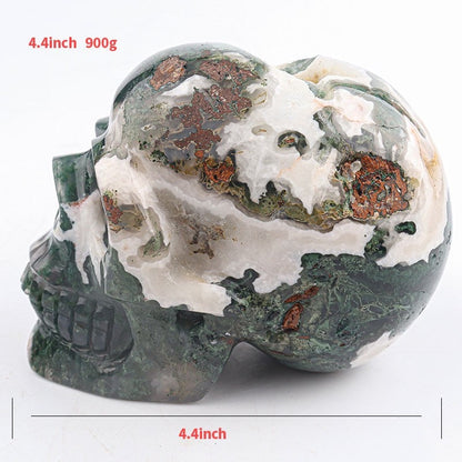 Moss Agate Skull Carving - Hand Carved Geode Crystal for Healing - Unique Home Decor Gift for Him or Her