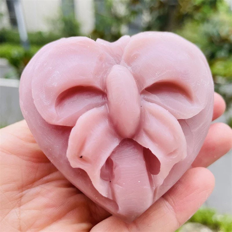 Pink Opal Heart with Bow Carving, Crystal Love Stone, Forever Flowers, Heart Chakra, Mother’s Day Gift