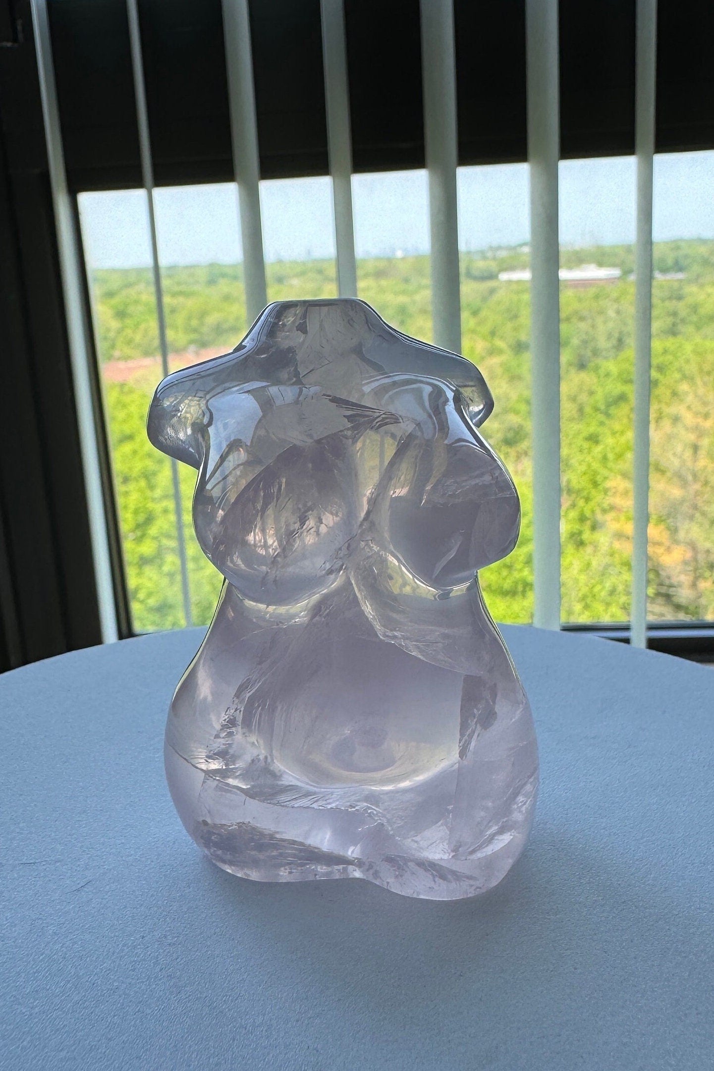 Star Rose Quartz Curvy Body Carving, Crystal Model Statue, Plus Size Goddess Voluptuous Figurine