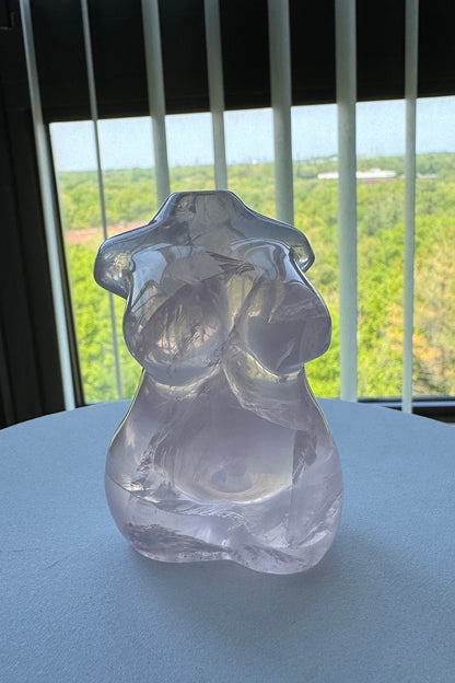Star Rose Quartz Curvy Body Carving, Crystal Model Statue, Plus Size Goddess Voluptuous Figurine