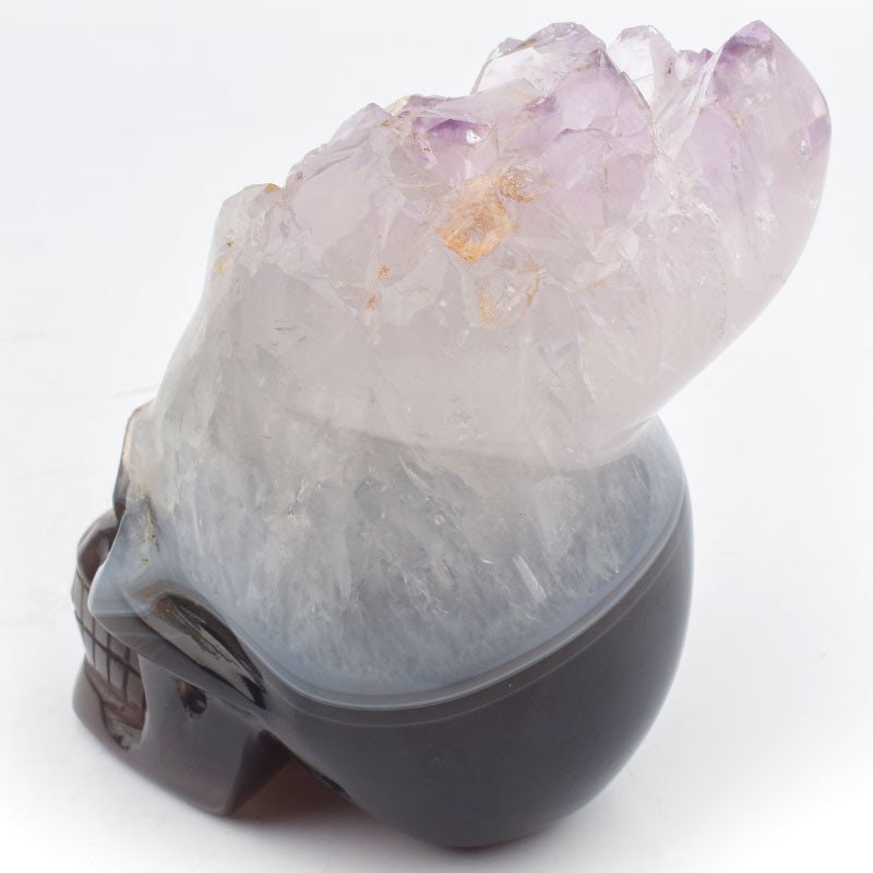 Natural Amethyst Geode Skull - Agate Quartz Carving for Meditation Witchy Decor