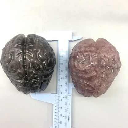 Aura Rose Quartz Crystal Human Brain Carving, Hand Carved Anatomy Meditation Stone, Healing Mind Crystals
