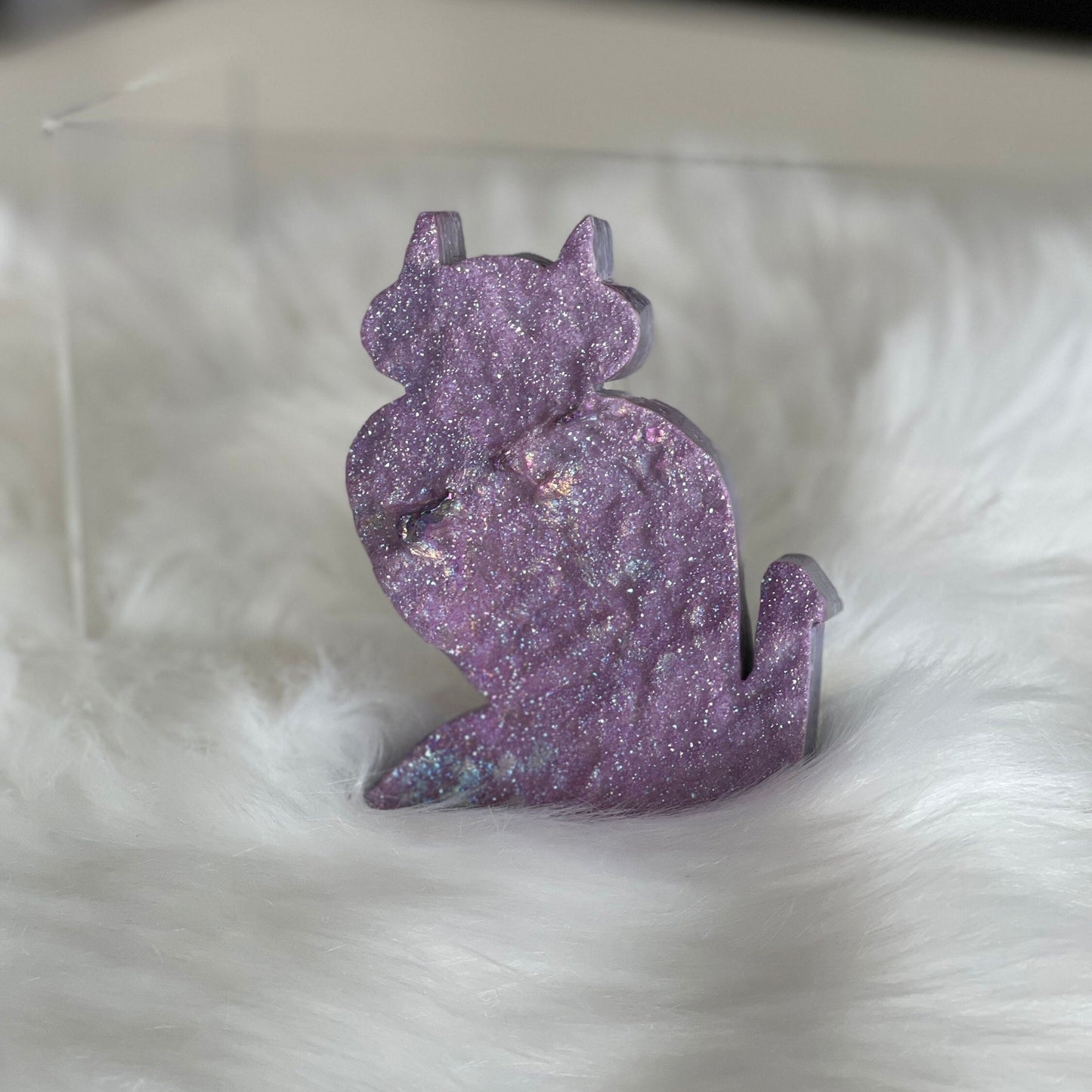 Sphalerite Crystal Cat, Hand Carved Kitty, Iridescent Aura Stone Carving, Kitten Theme Animal Home Decor