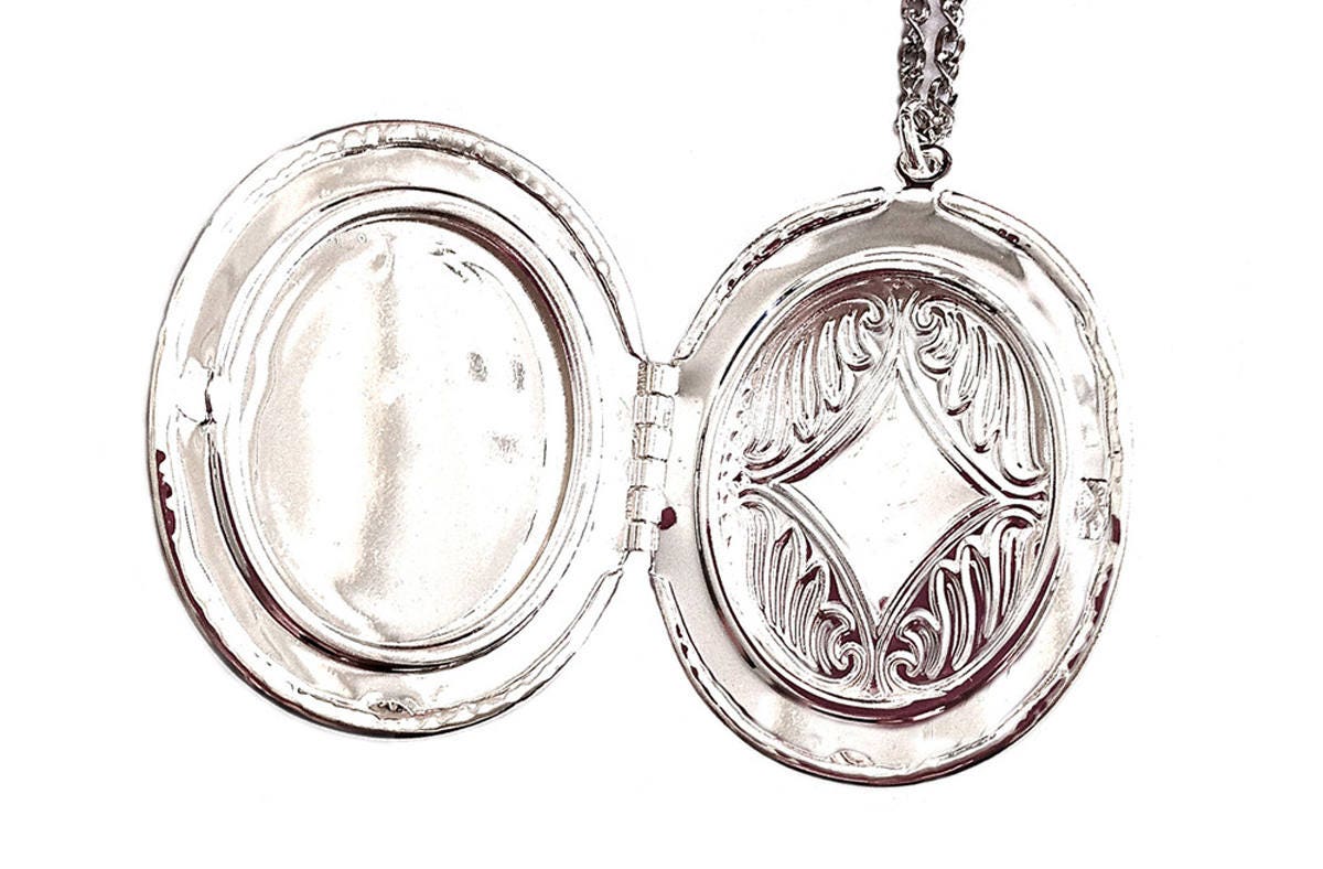 Cream and Black Rose Cameo Locket Necklace,  Vintage Ornate Antique Silver Pendant