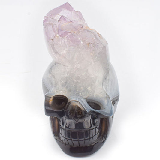 Natural Amethyst Geode Skull - Agate Quartz Carving for Meditation Witchy Decor