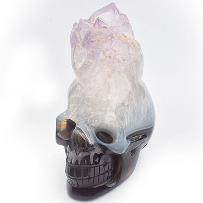 Natural Amethyst Geode Skull - Agate Quartz Carving for Meditation Witchy Decor
