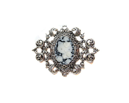 Victorian Antique Silver Kitty Cameo Brooch