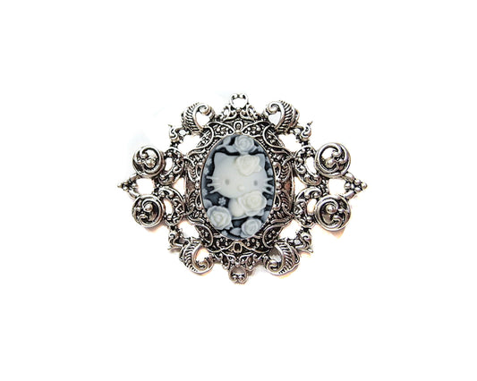 Victorian Antique Silver Kitty Cameo Brooch