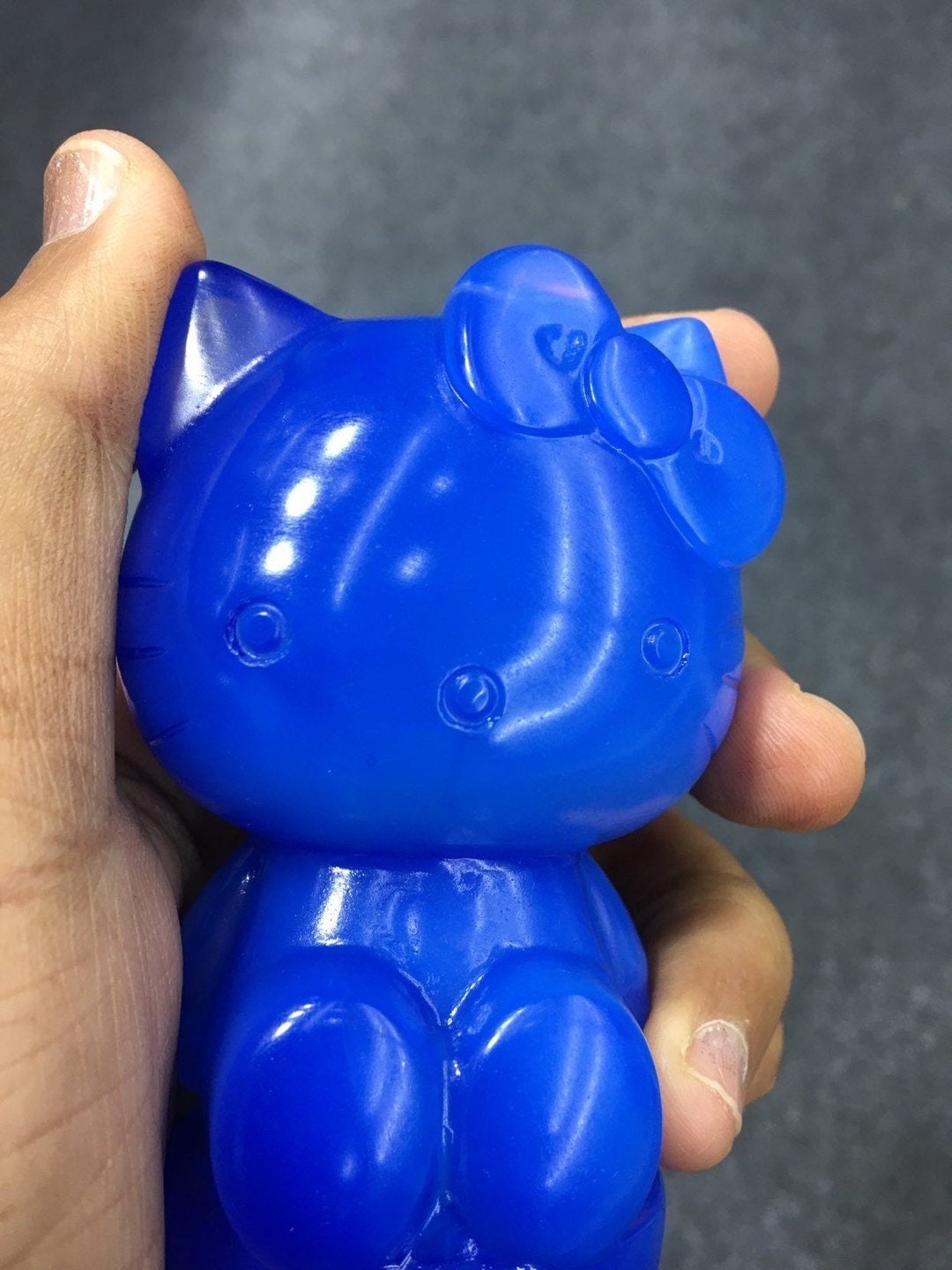 Large Blue Opalite Kitty Crystal Carving, Cute Cat Cartoon Character Figurine, Hand Carved Retro Collectible Statue