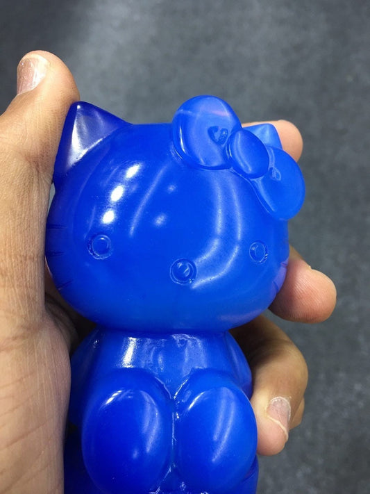 Large Blue Opalite Kitty Crystal Carving, Cute Cat Cartoon Character Figurine, Hand Carved Retro Collectible Statue