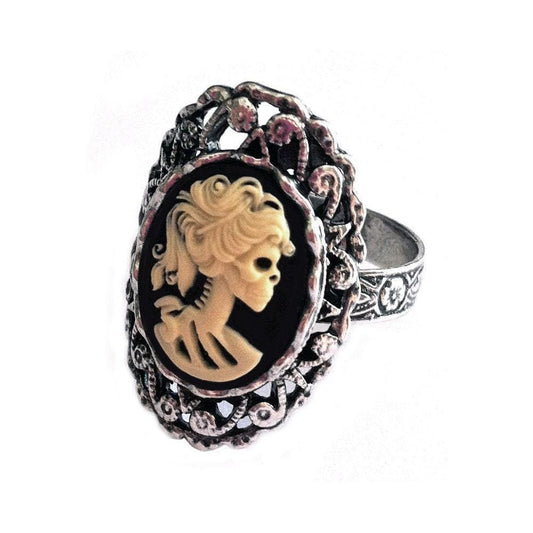Gothic Skeleton Lady Cameo Ring - Victorian Skull Jewelry for Lolita Style
