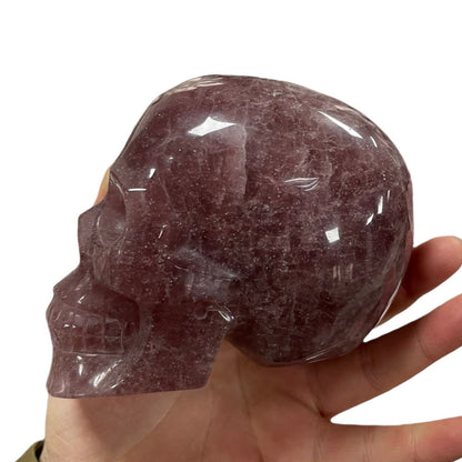 Strawberry Quartz Crystal Skull - Hand Carved Meditation Stone for Witchy Decor  Healing
