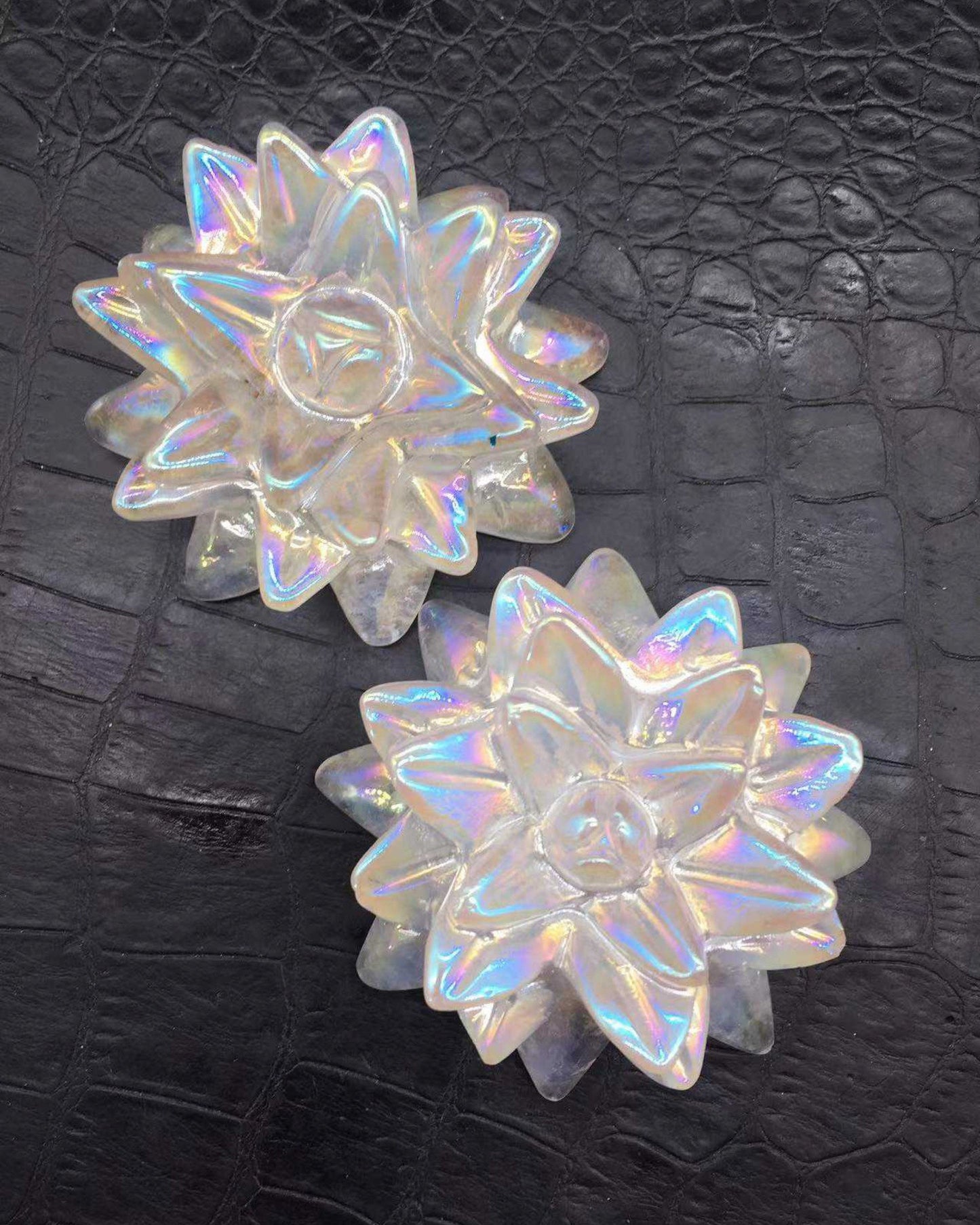 Aura Crystal Succulent Plant Carving, Rainbow Rose Quartz Green Aventurine Flower, Crystals for Meditation, Witchy Decor