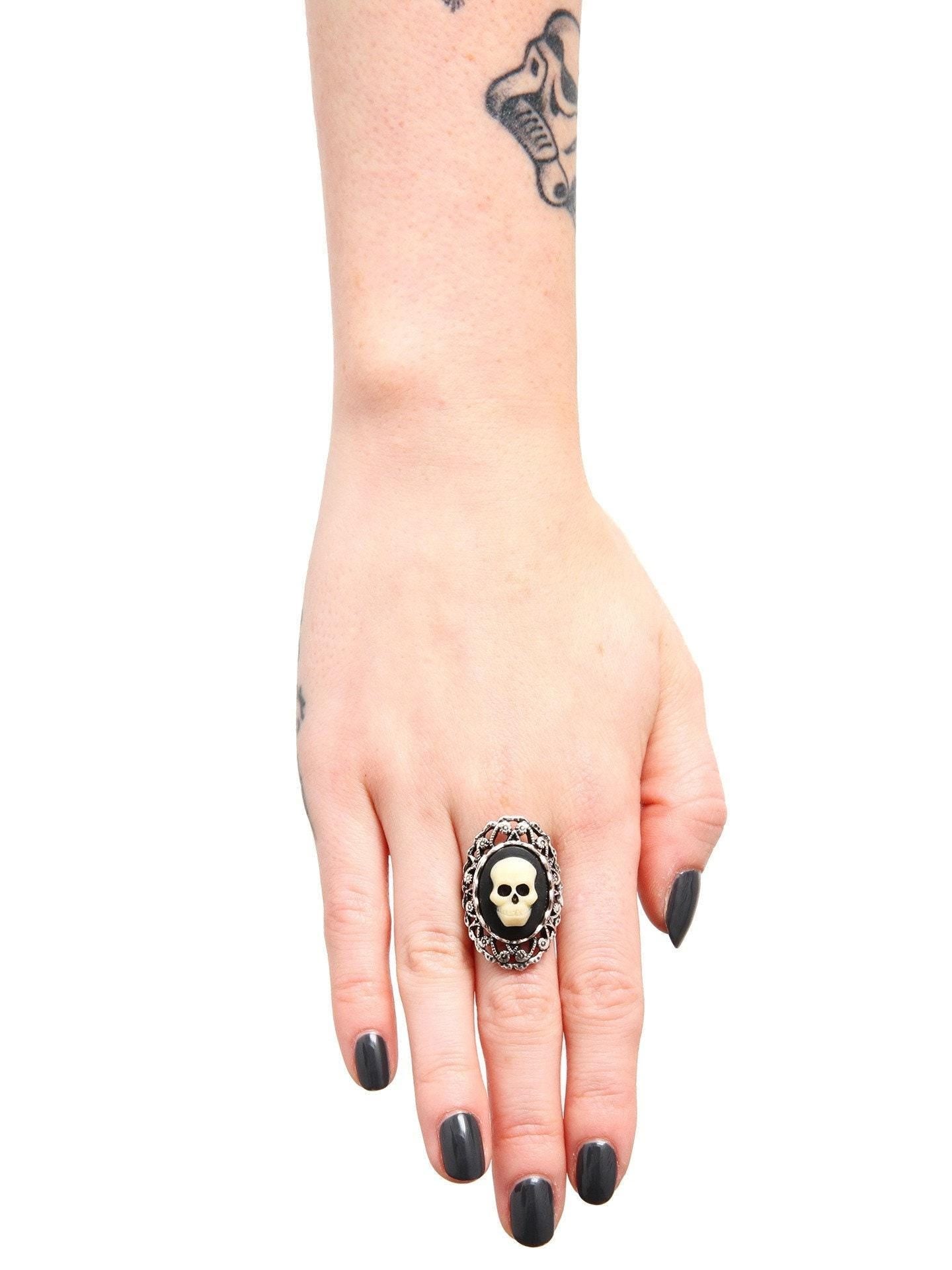 Gothic Skeleton Lady Cameo Ring - Victorian Skull Jewelry for Lolita Style