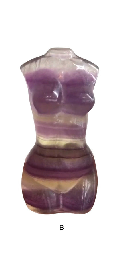 Rainbow Fluorite Goddess Body Carving, Crystal Model Statue, Voluptuous Woman Statue Home Decor