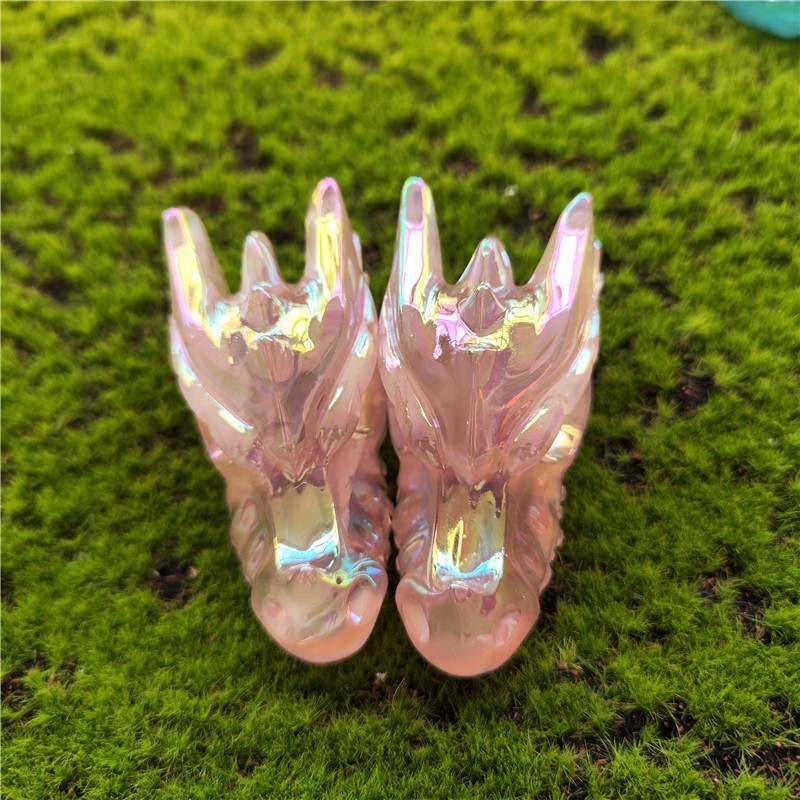 Pink Angel Aura Rose Quartz Dragon Skull Carving - Healing Crystal Decor
