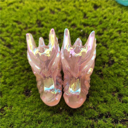 Pink Angel Aura Rose Quartz Dragon Skull Carving - Healing Crystal Decor