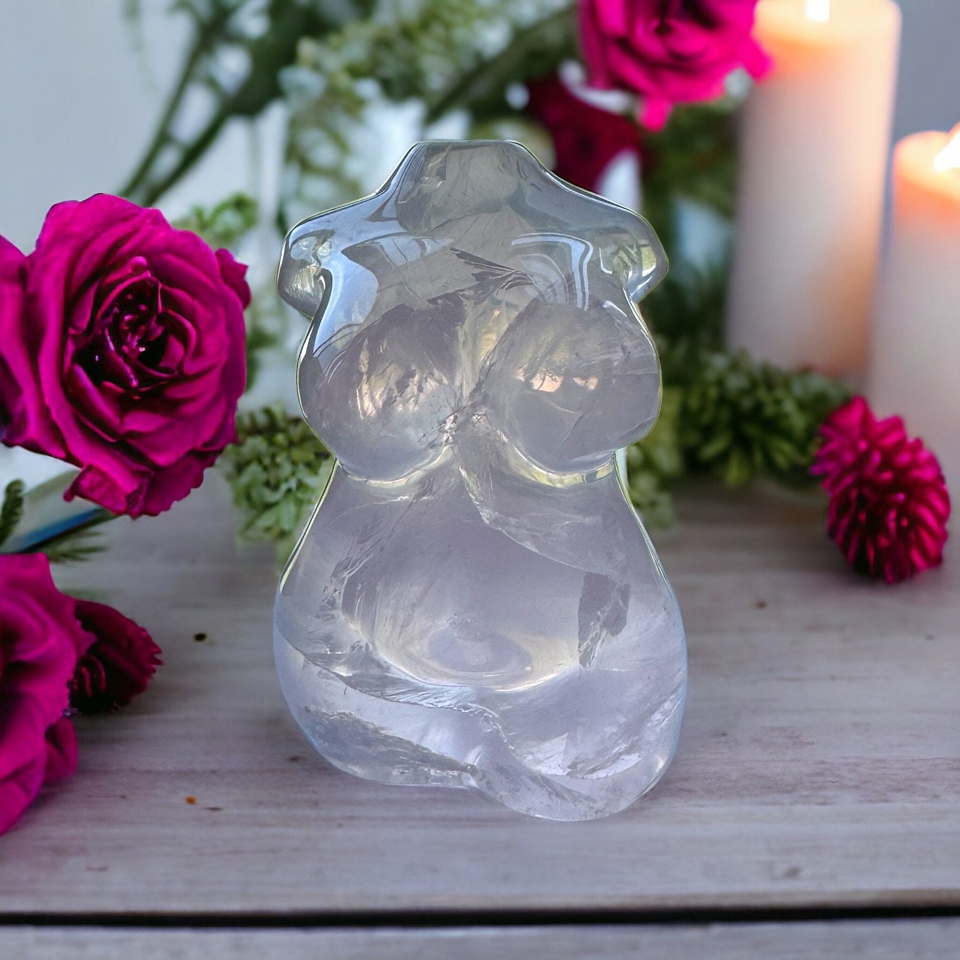 Star Rose Quartz Curvy Body Carving, Crystal Model Statue, Plus Size Goddess Voluptuous Figurine