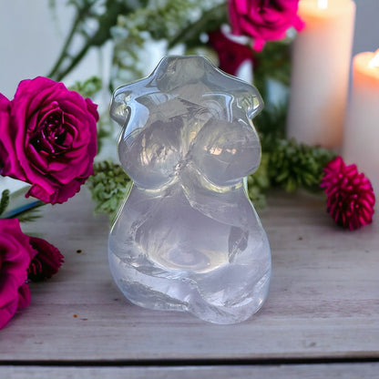 Star Rose Quartz Curvy Body Carving, Crystal Model Statue, Plus Size Goddess Voluptuous Figurine