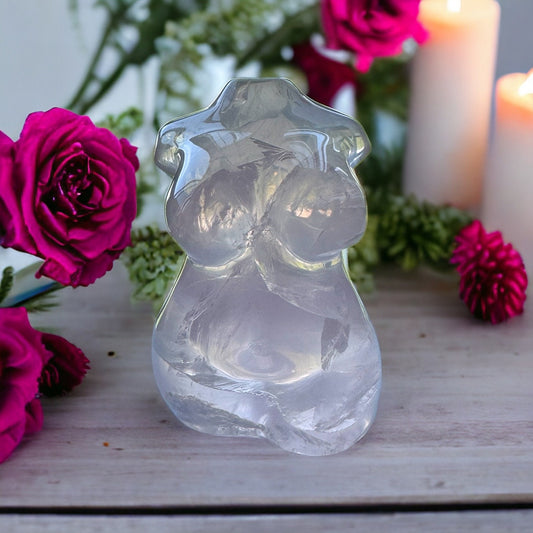 Star Rose Quartz Curvy Body Carving, Crystal Model Statue, Plus Size Goddess Voluptuous Figurine