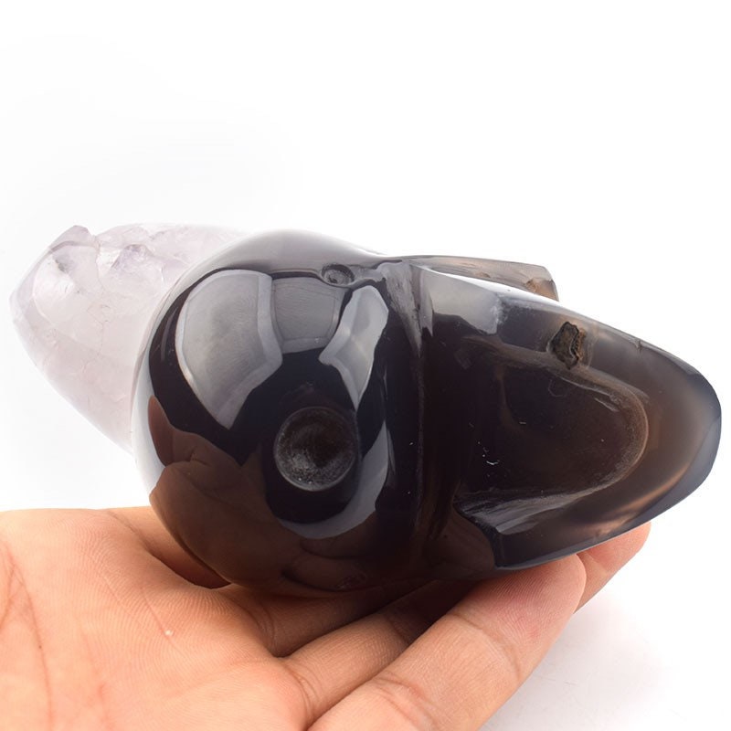 Natural Amethyst Geode Skull - Agate Quartz Carving for Meditation Witchy Decor