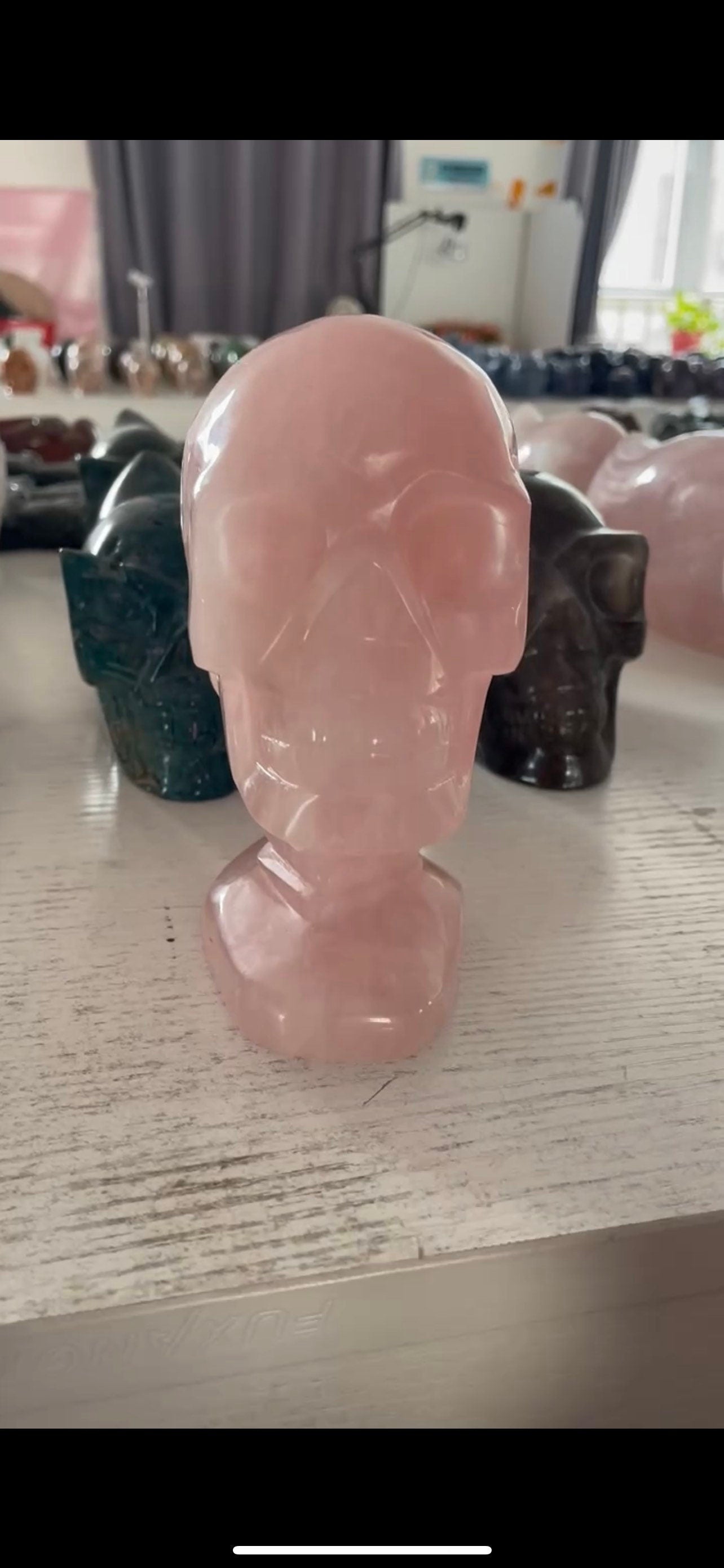 Realistic Rose Quartz Skull with Fitted Pedestal - Handmade Crystal Art