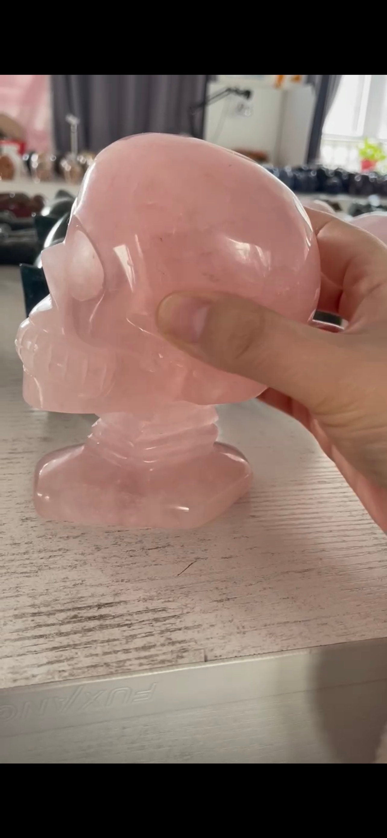 Realistic Rose Quartz Skull with Fitted Pedestal - Handmade Crystal Art