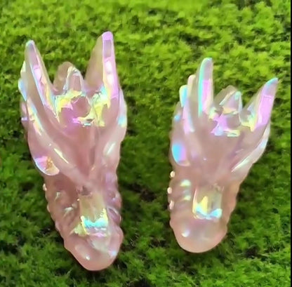 Pink Angel Aura Rose Quartz Dragon Skull Carving - Healing Crystal Decor