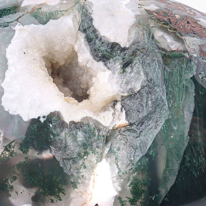 Moss Agate Skull Carving - Hand Carved Geode Crystal for Healing - Unique Home Decor Gift for Him or Her