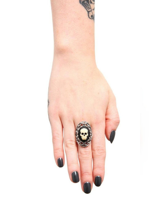 Victorian Style Cream and Black Cameo Ring - Day of the Dead Jewelry