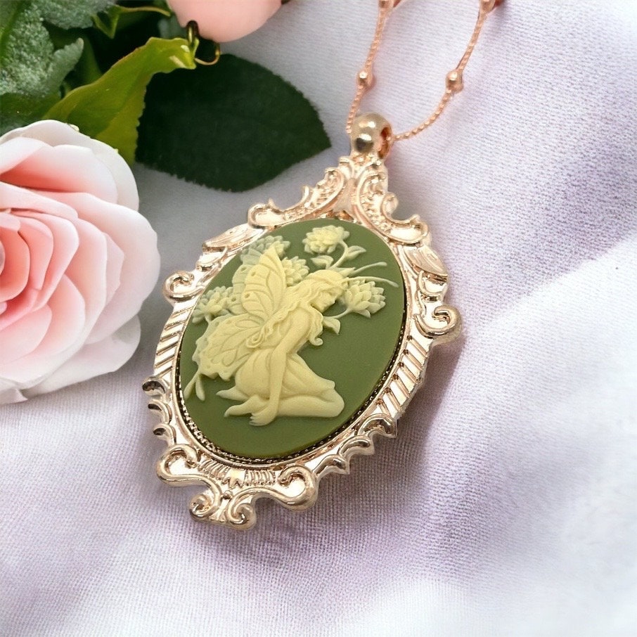 Whimsical Fairy Butterfly Cameo Necklace - Vintage-inspired Jewelry